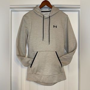 Men’s UA Coldgear Fleece Twist Hoodie, Lt. Beige/Black Trim, Size Small